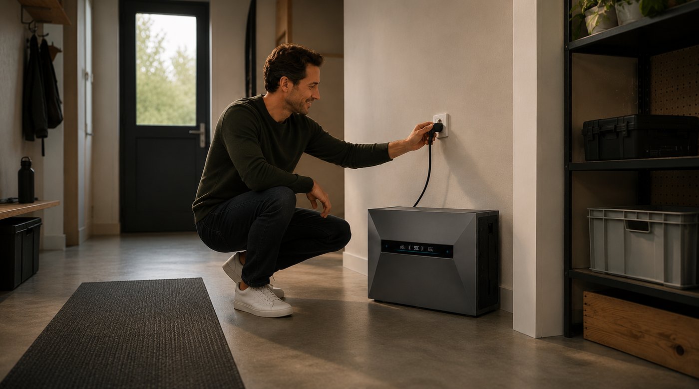 Man sluit zijn Energeni Flex thuisbatterij zelf aan