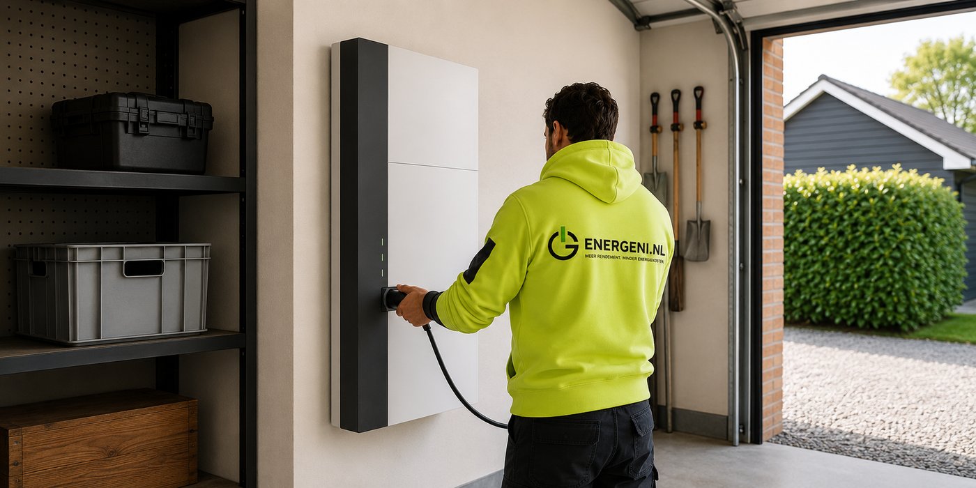 Energeni-monteur installeert een Energeni Standaard thuisbatterij